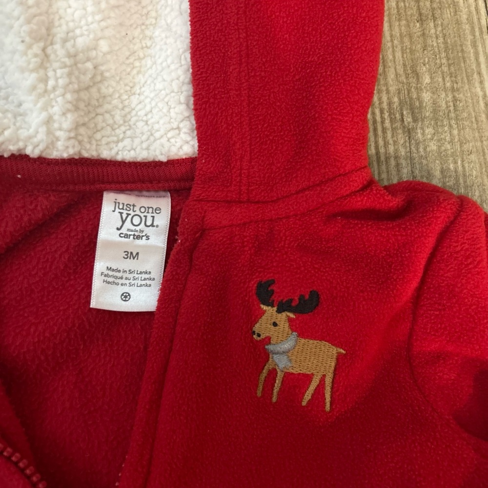 Carter's Red Fleece Baby Hoodie with Moose Design